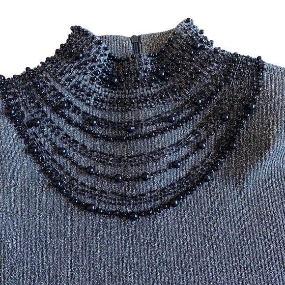 Grace Elements Metallic Beaded Neck Silk Top M Elegant Chic Holiday‎ Party - Picture 6 of 10